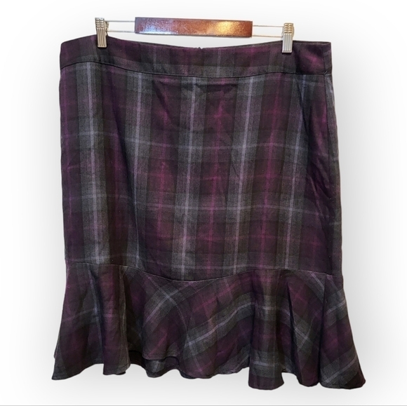 Ashley Stewart Purple Plaid skirt Ruffles peplum at Bottom Hem Size 18W - Picture 4 of 16